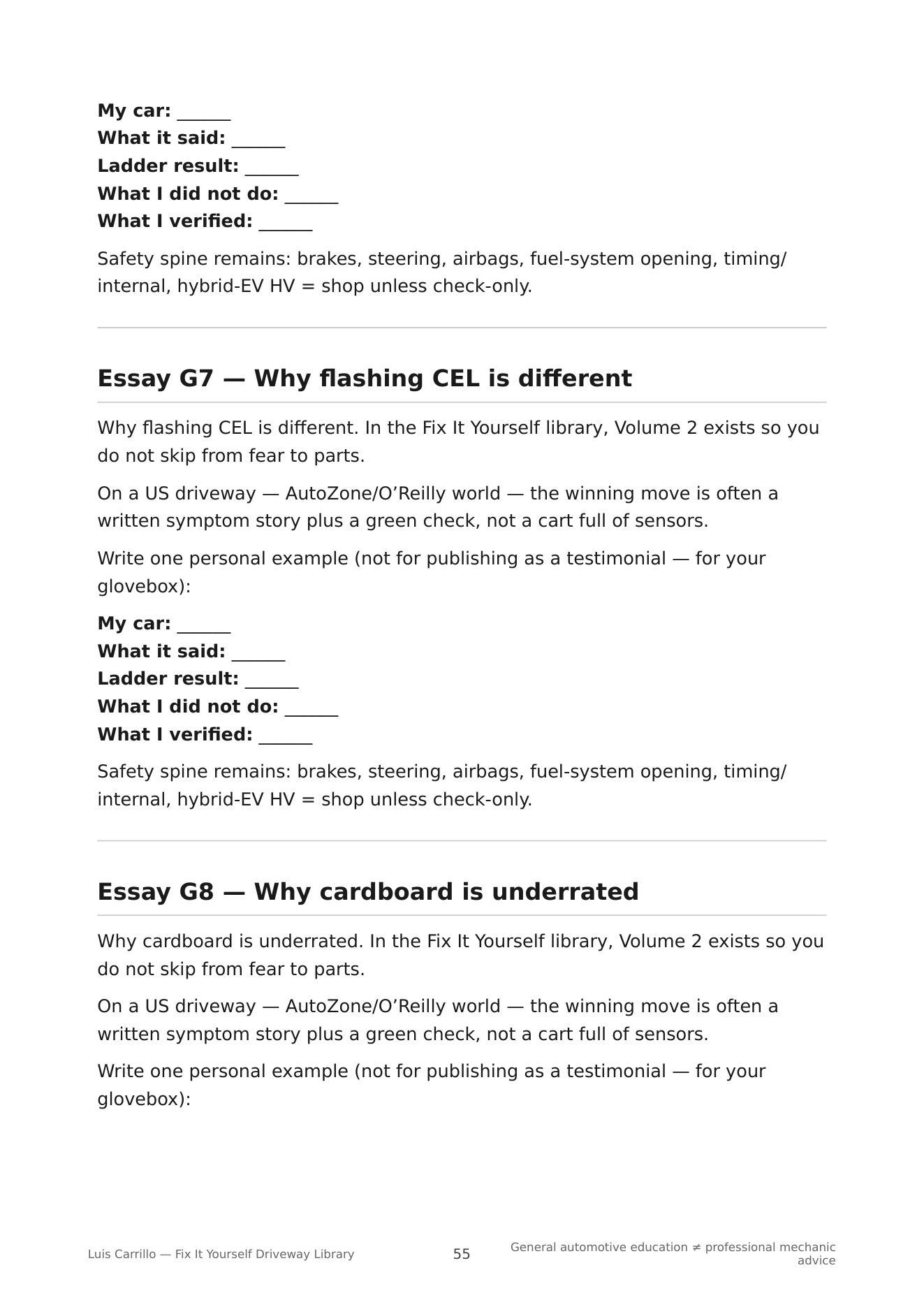 Volume 2 page 55 — why a flashing CEL is different
